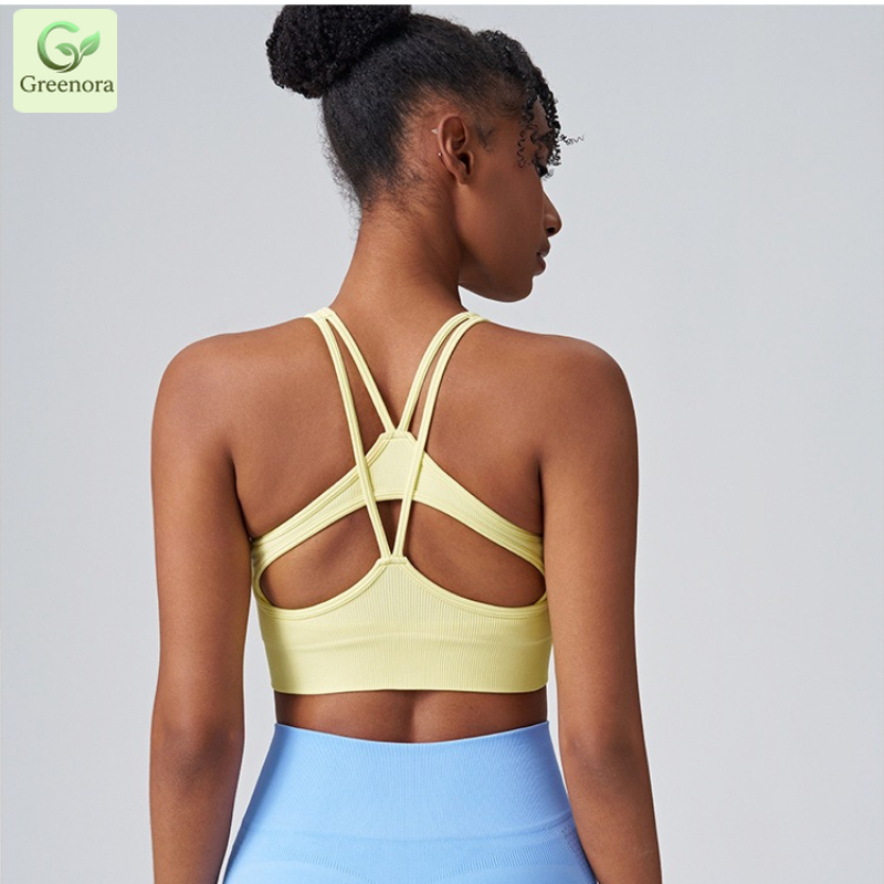 Seamless Ribbed Workout Tank Top - 그린오라 여성용 심리스 리브드 스포츠 브라,