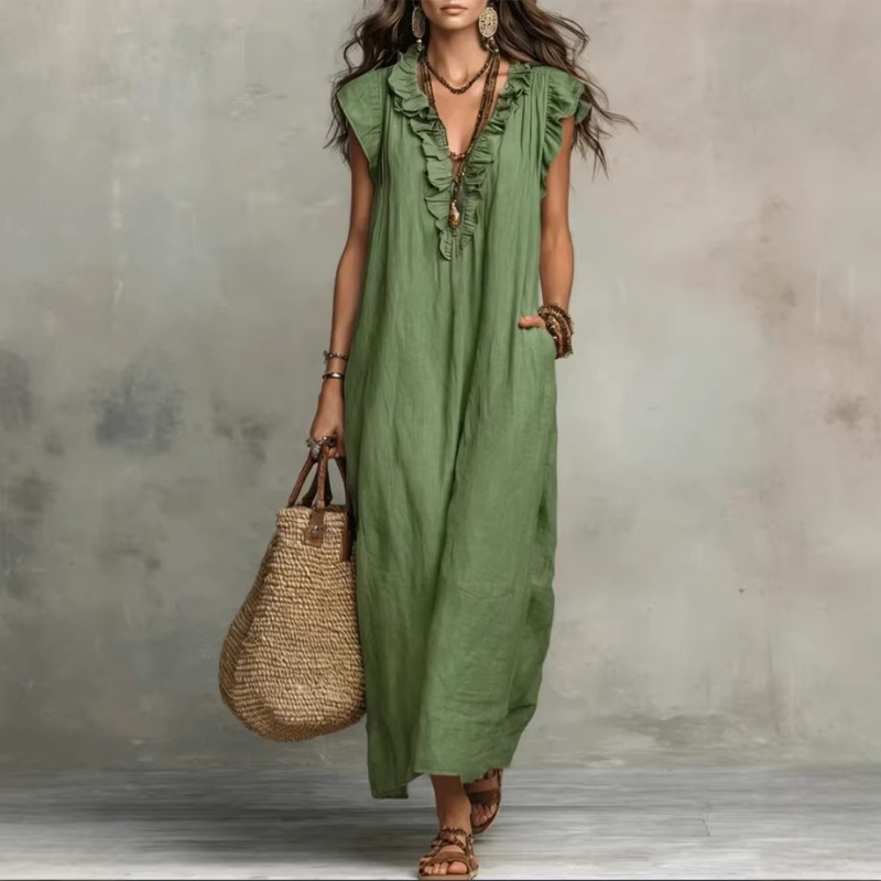 Boho Summer Beach Maxi Dress - 여성 봄 여름 보헤미안 스타일 플러터