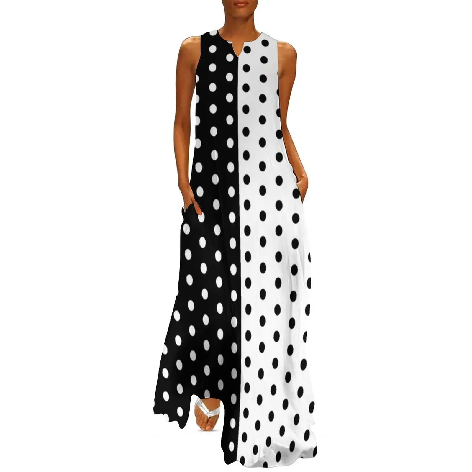 Boho Summer Beach Maxi Dress - 레트로 두 톤 드레스 봄 블랙
