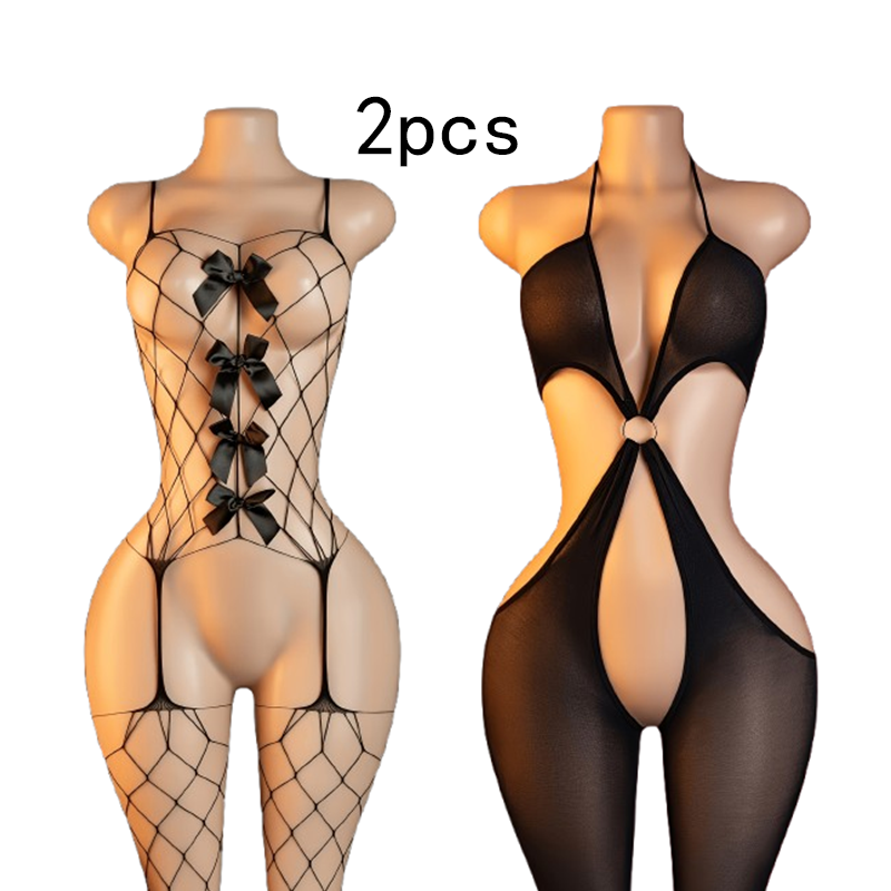 2피스 세트 – 섹시한 컷아웃 디자인의 망사 바디수트; - Lingerie 리뷰 및 가격