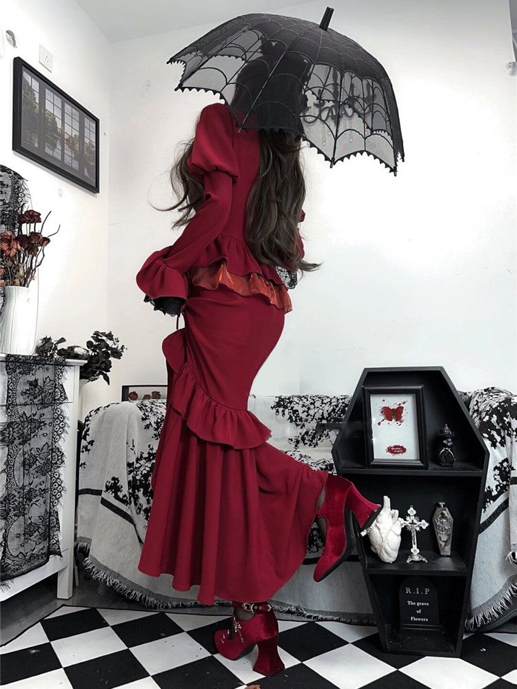 봄 레드 빈티지 드레스 여성 레이스 프랑스어 레트로 우 - French Vintage Floral Midi Dress 리뷰 및 가격
