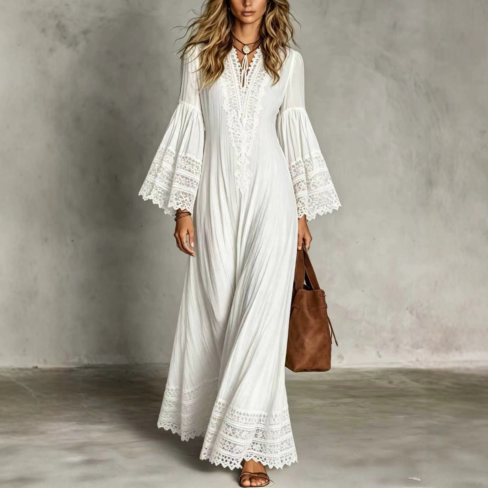 여성용 우아한 레이스 소재의 롱 드레스, 보헤미안 스타 - Boho Summer Beach Maxi Dress 리뷰 및 가격