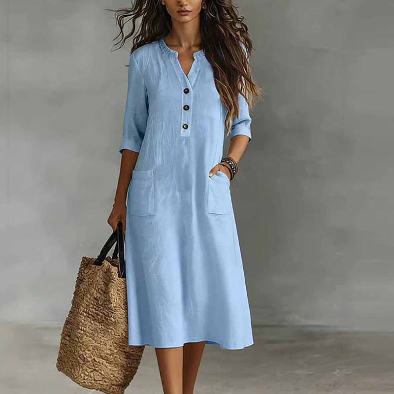 여성 캐주얼 솔리드 컬러 하프 슬리브 코튼과 린넨 미디 - Boho Summer Beach Maxi Dress 리뷰 및 가격