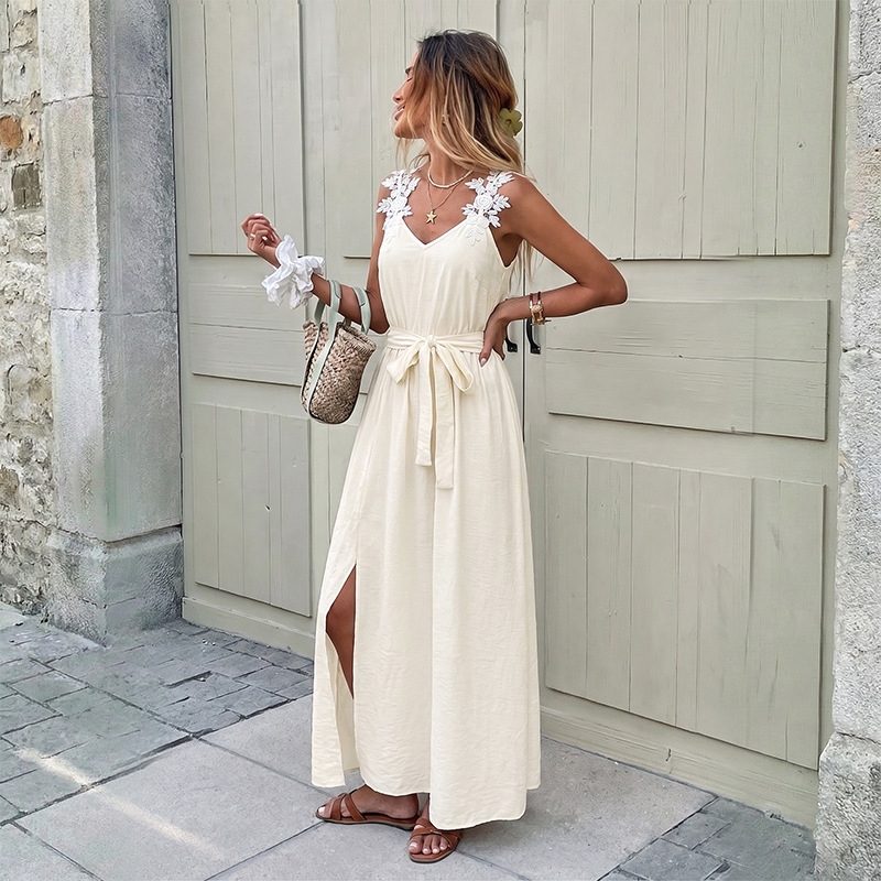 여성용 플로럴 레이스 스파게티 스트랩 맥시 드레스 V넥 - Boho Summer Beach Maxi Dress 리뷰 및 가격