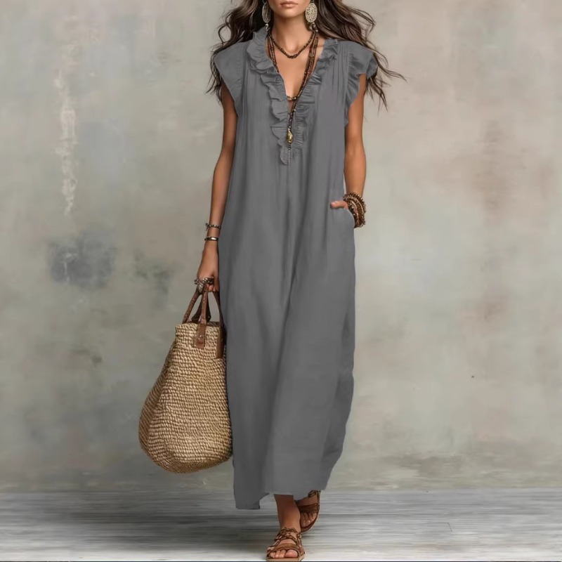 여성 봄 여름 보헤미안 스타일 플러터 슬리브 롱 맥시  - Boho Summer Beach Maxi Dress 리뷰 및 가격