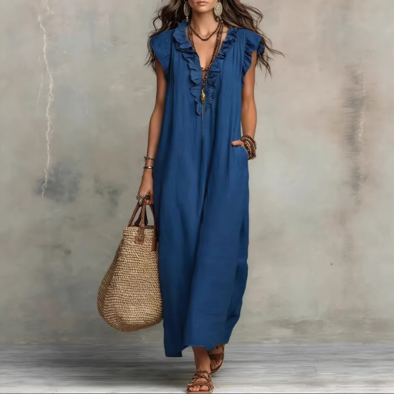 여성 봄 여름 보헤미안 스타일 플러터 슬리브 롱 맥시  - Boho Summer Beach Maxi Dress 리뷰 및 가격