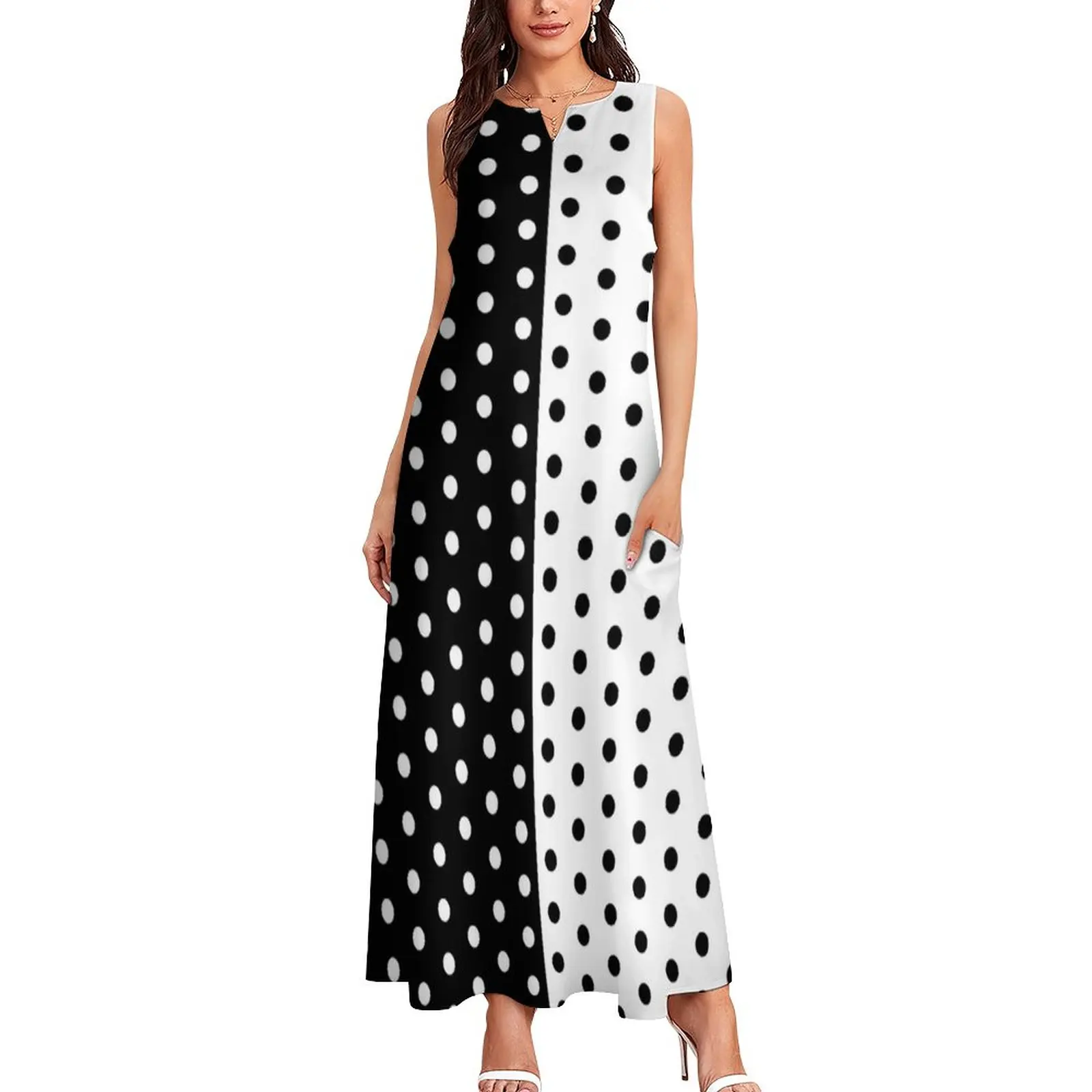 레트로 두 톤 드레스 봄 블랙 화이트 도트 스트리트웨어 - Boho Summer Beach Maxi Dress 리뷰 및 가격