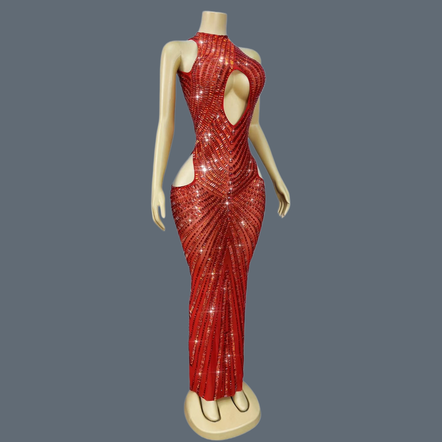 럭셔리 레드 라인스톤 속이 비치는 머메이드 드레스 반짝 - Sparkly Rhinestone Club Party Dress 리뷰 및 가격